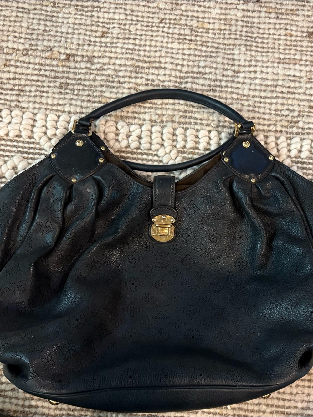 Louis Vuitton Black Hobo Bag with Gold Hardware